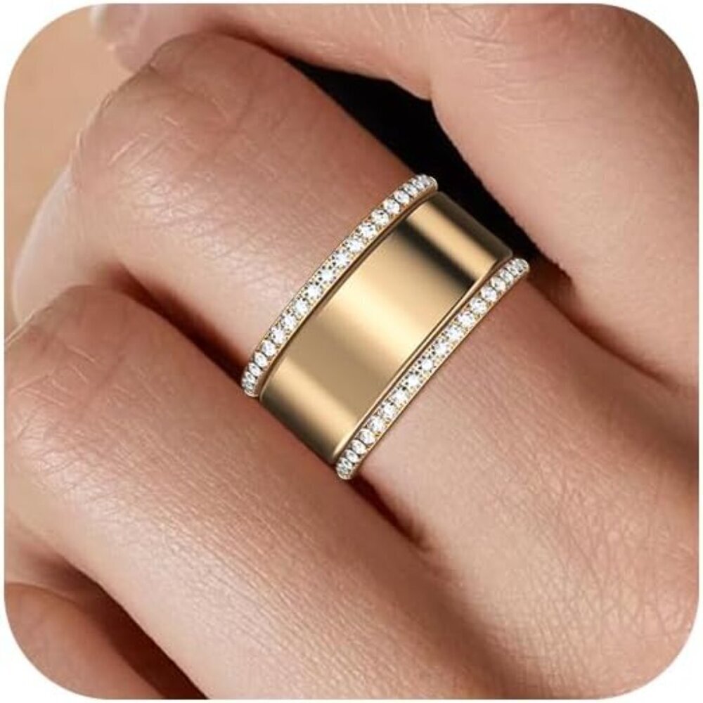 2-Pack Gold Plated Stacking Rings for Oura Ring Gen 3 4 Cubic Zirconia Women